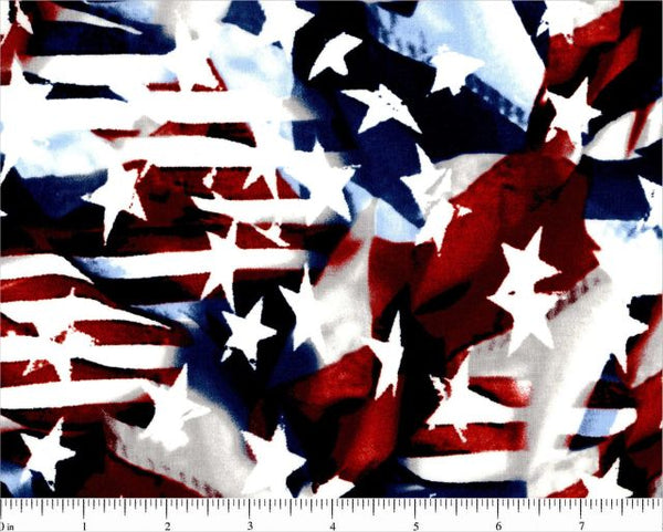 45" wide Blurred Waving Flags with White Stars Print 100% Cotton Fabric, Santee Print Works, Sold by the Yard