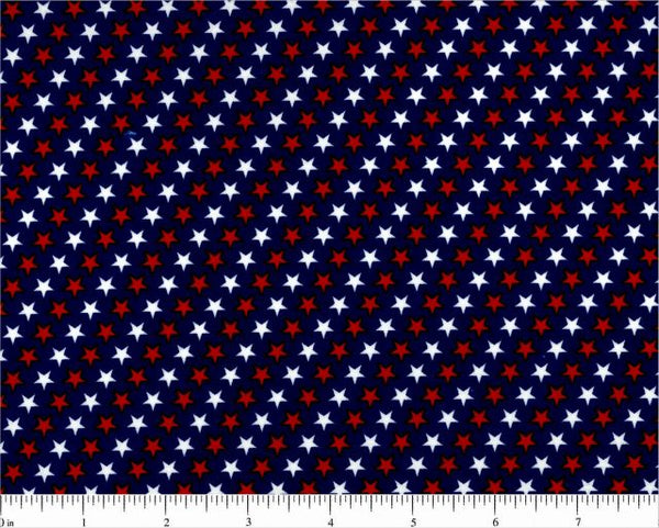45" wide Red & White Stars on Royal Blue Fabric,  100% Cotton Fabric, Choice Fabrics, Sold by the Yard