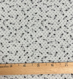 Safety Pins on gray, Sew Sew Sew It, Blank Quilting by Stof Fabrics, Sold by the Yard