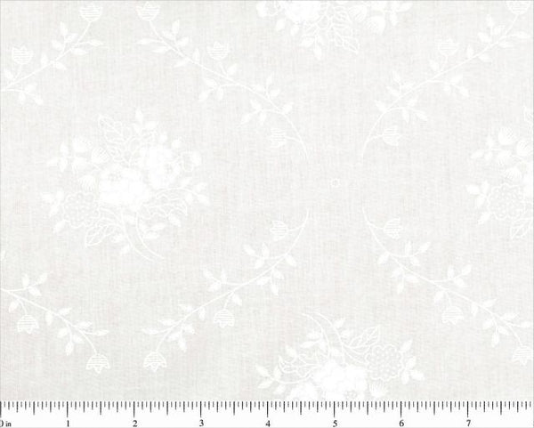 108" Wide 100% Cotton White on White Diamond Floral Pattern Quilt Backing