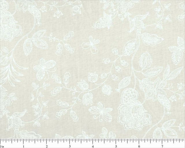 108" Wide 100% Cotton White on Natural Floral with Butterflies Quilt Backing